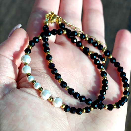 złote naszyjniki Naszyjnik klasyczny turmalin i perły