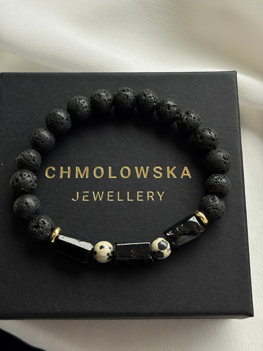 biżuteria męska Bransoletka męska Jaspis Dalmatyński i Turmalin