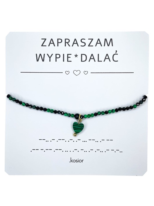 bransoletki na sznurku Bransoletka prezent - ZAPRASZAM WYPIERDALAĆ - Malachit, Agat, Turmalin