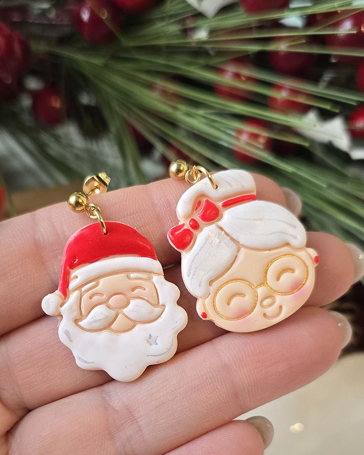 kolczyki z masy plastycznej Mikołaj i Pani Mikołajowa kolczyki na święta