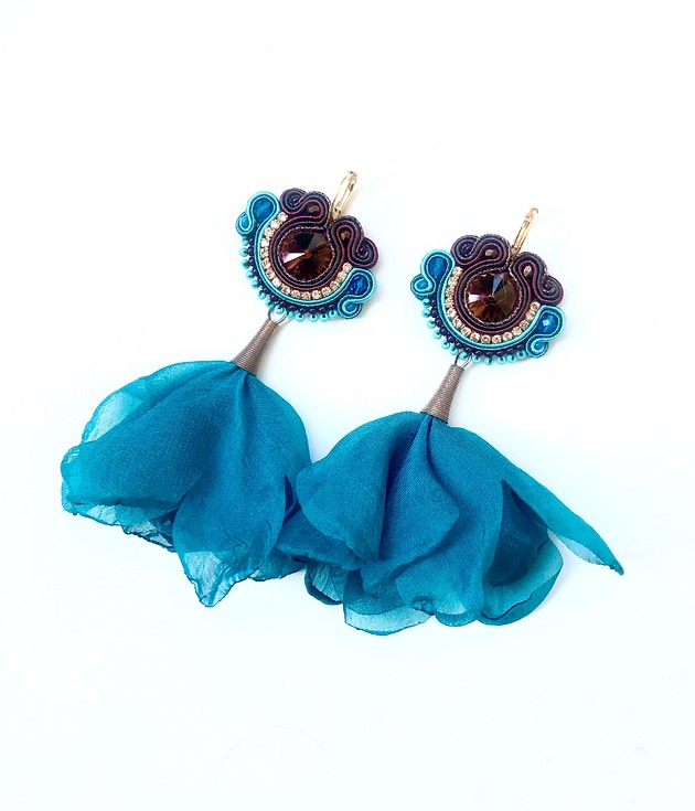 kolczyki soutache Sutaszowe kolczyki  CUBA z kwiatami