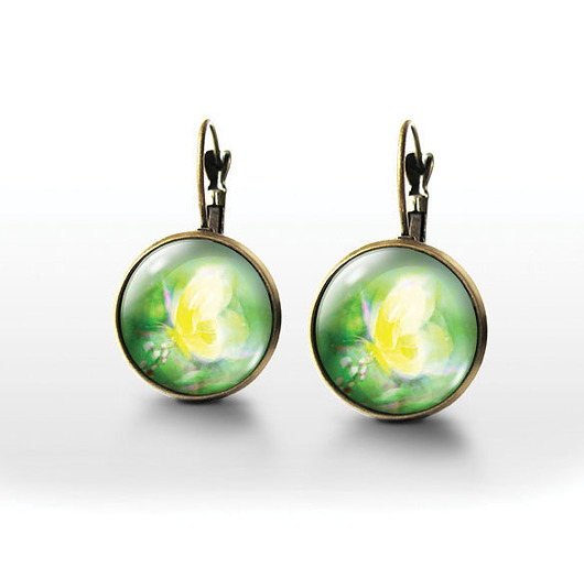 kolczyki szklane Kolczyki - Żółty motyl - brąz