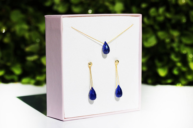 Komplet Lapis Lazuli Krople złoto 585 Brazi Druse Jewelry