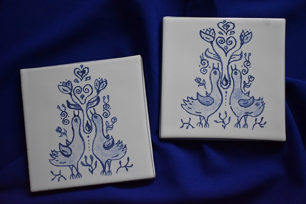 podkładki do kuchni Kafle ręcznie malowane- Rustykalne podkładki kobalt