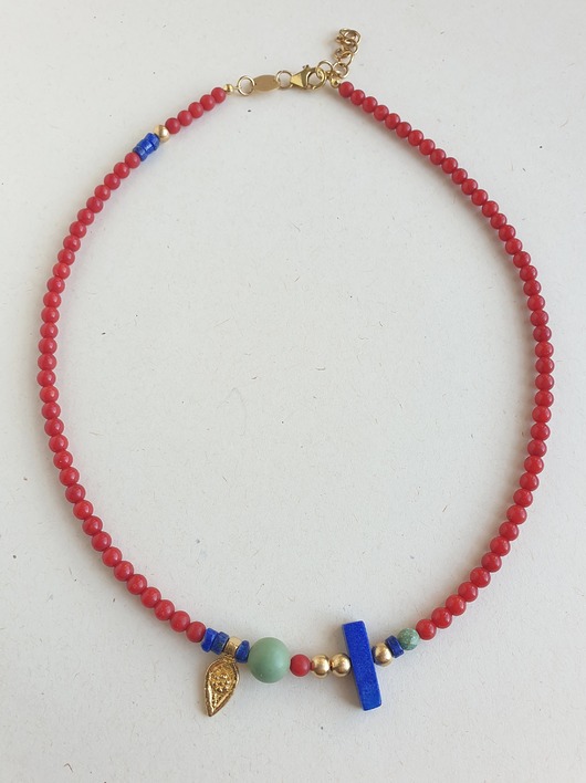 chokery Naszyjnik choker EDFU koral, turkus, lapis lazuli mosiądz