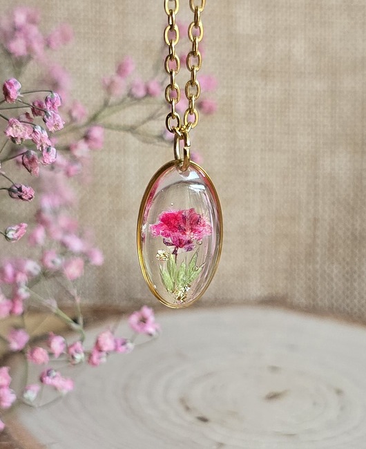 wisiory Wieczne kwiaty różowe prawdziwe kwiaty wisiorek gipsówka