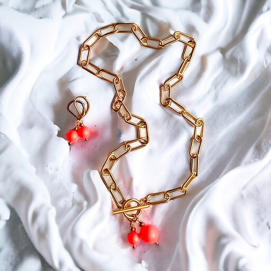 złote naszyjniki NASZYJNIK : Swarovski neon pearls : TWO : neon orange