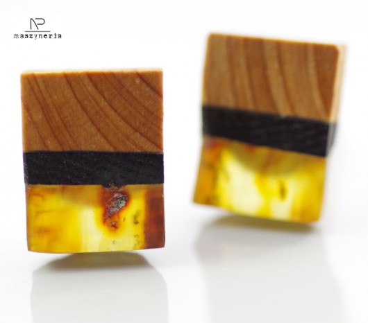 Wood&Amber Spinki Do Mankietów Cyprys Maszyneria