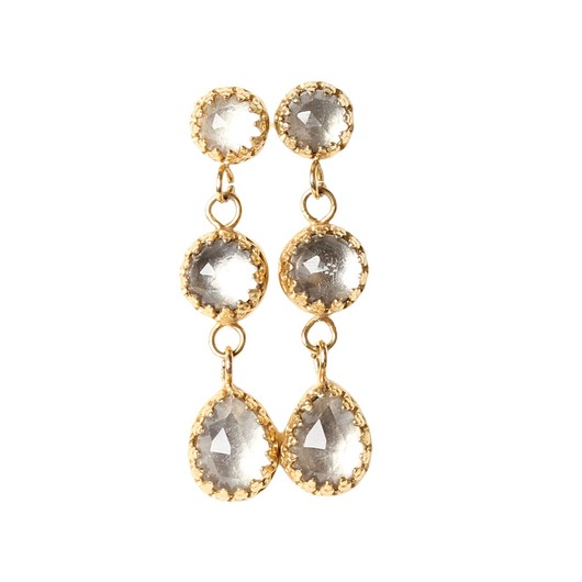 Biżuteria ślubna Złote długie kolczyki ślubne z kryształem górskim