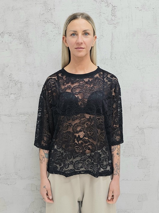 bluzki - inne Koronkowa bluzka oversize z rękawem 3/4