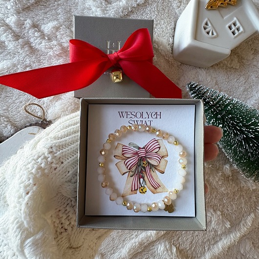 bransoletki na sznurku Świąteczna połyskująca złota bransoletka z aniołkiem handmade