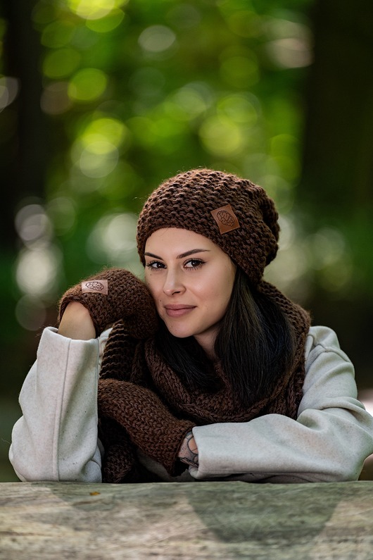 czapki damskie Czapka MERINO Neverland Brązowy + podszewka JEDWAB