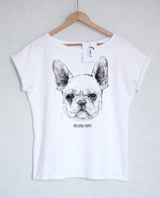 BULLDOG PUPPY koszulka bawełniana biała Gabriela Krawczyk
