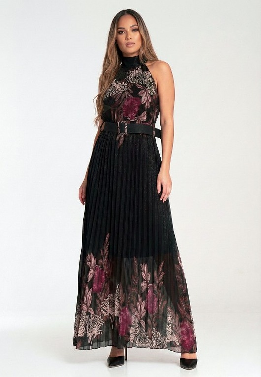 sukienki maxi damskie Elegancka długa sukienka maxi rozkloszowana bez rękawów z wiązaniem M1282