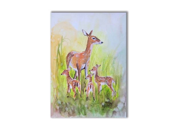 grafiki i ilustracje Akwarela ręcznie malowana "Sarenki"