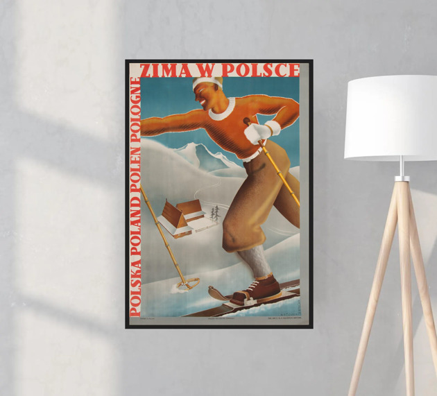 grafiki i ilustracje PLAKAT ZIMA W POLSCE 50X70  RETRO VINTAGE NARTY GÓRY