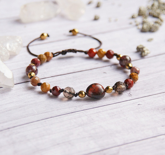 bransoletki z kamieni naturalnych Amulet JESIEŃ III - mokait, kwarc, bawole oko