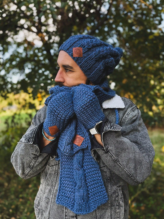 moda - inne Męskie rękawiczki MERINO Ciemny niebieski