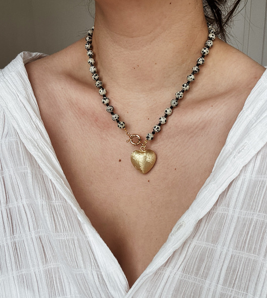 wisiory Naszyjnik Jaspis Dalmatyńslki i Onyks Serce