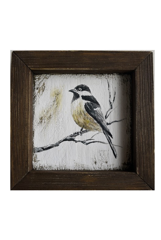 obrazy Ptak, obraz miniatura na starym drewnie /4/