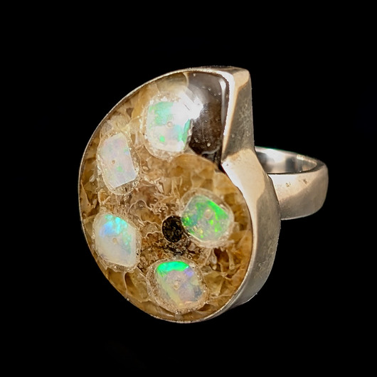 pierścionki srebrne Pierścionek amonit & opal