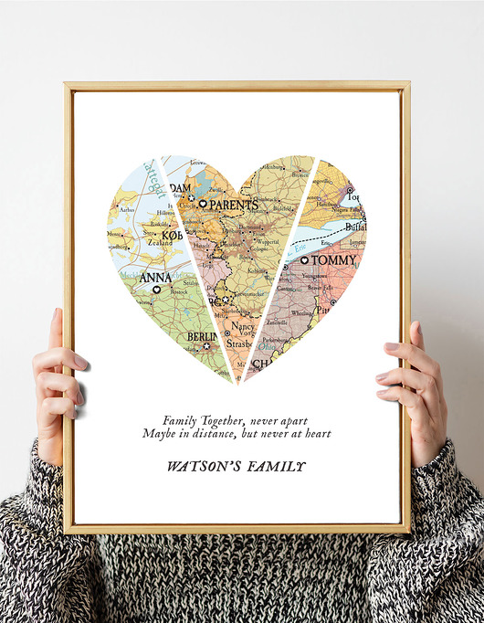 Plakat Personalizowana mapa serca 3 lokalizacje RODZINA wejustlikeprints