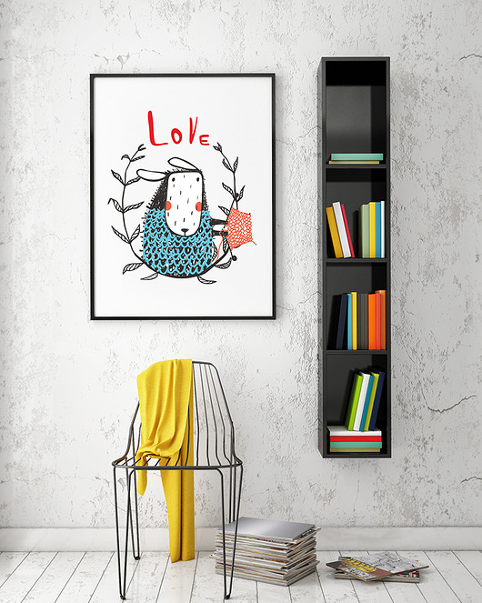 obrazy i plakaty do pokoju dziecięcego Plakat. owieczka robi na drutach. love