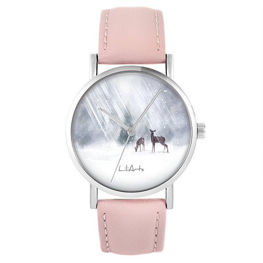 zegarki damskie Zegarek - Sarenki - skóra, pudrowy róż