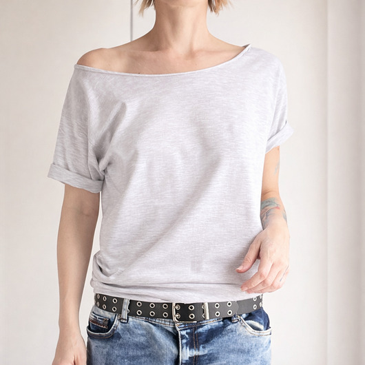 t-shirt damskie Szary melanż Oversize Bez Nadruku
