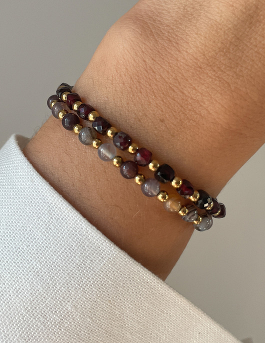 bransoletki z kamieni naturalnych Bransoletki na gumce - granat, agat botswana