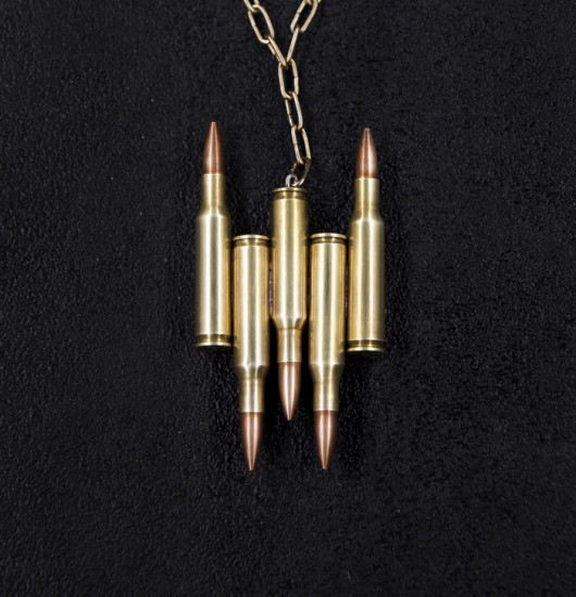 Naszyjnik z nabojów, kaliber 222. Unisex. Golden Dust