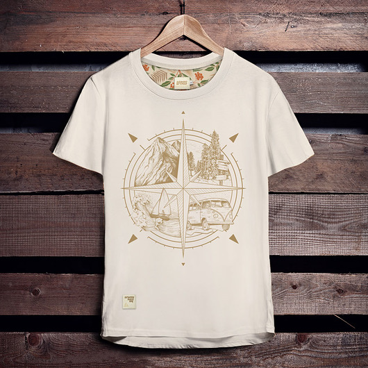 t-shirty męskie Koszulka męska RÓŻA WIATRÓW beżowa