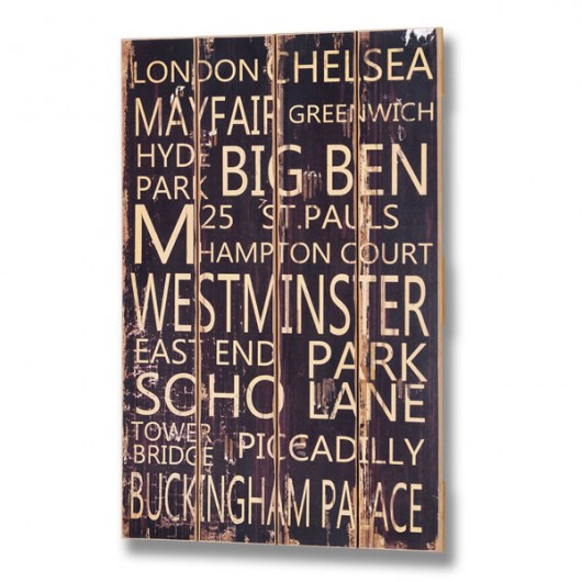 Big Ben - drewniana tablica z napisem  almadecasa