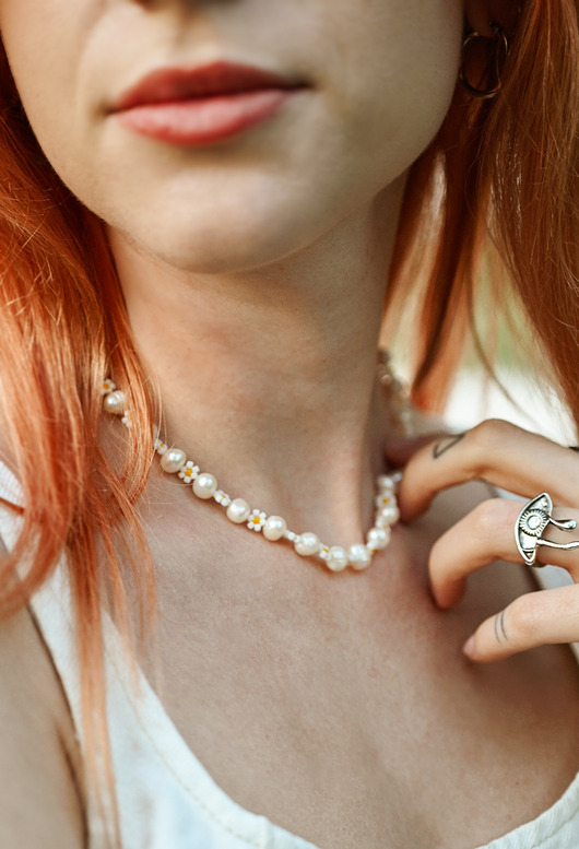 chokery Naszyjnik Bianca, biżuteria z pereł słodkowodnych i koralików