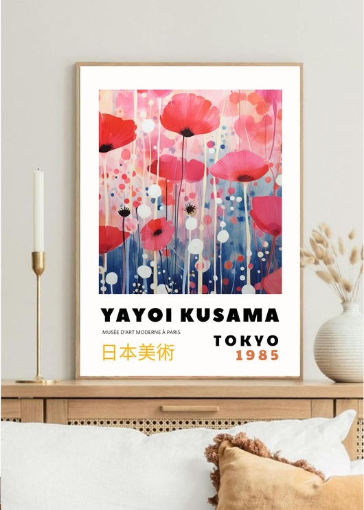 plakaty PLAKAT dekoracyjny , maki Yayoi Kusama, wystawowy, kwiaty