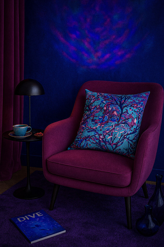 poduszki z grafiką Aksamitna PODUSZKA dekoracyjna, autorski print w turkusowa rafa koralowa