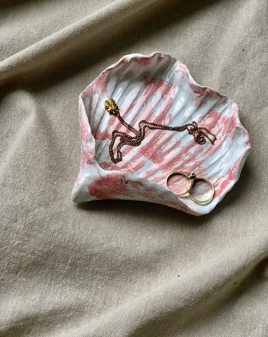 pojemniki na biżuterię Ceramiczna muszla na biżuterię biel z różem