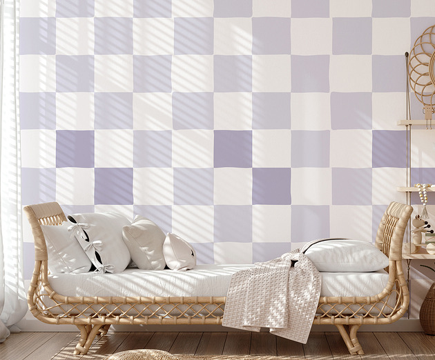 naklejki ścienne do pokoju dziecka Tapeta Szachownica "Lavender Chess"