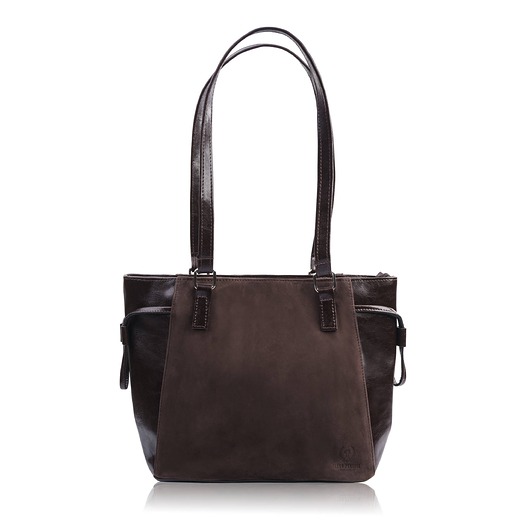 torby na ramię Torebka damska na ramię skórzana klasyczna brązowa zamszowa shopperka