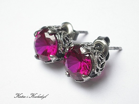kolczyki wire wrapping Koronkowe -ruby sztyfty