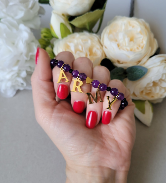 bransoletki z kamieni naturalnych BTS- Army- dla fanek kpop- I purple you