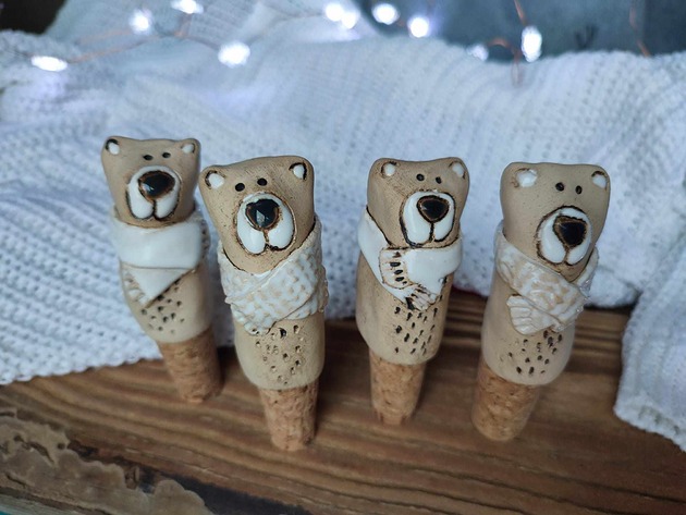 butelki wielorazowe Ozdobny korek do wina Miś w szaliku