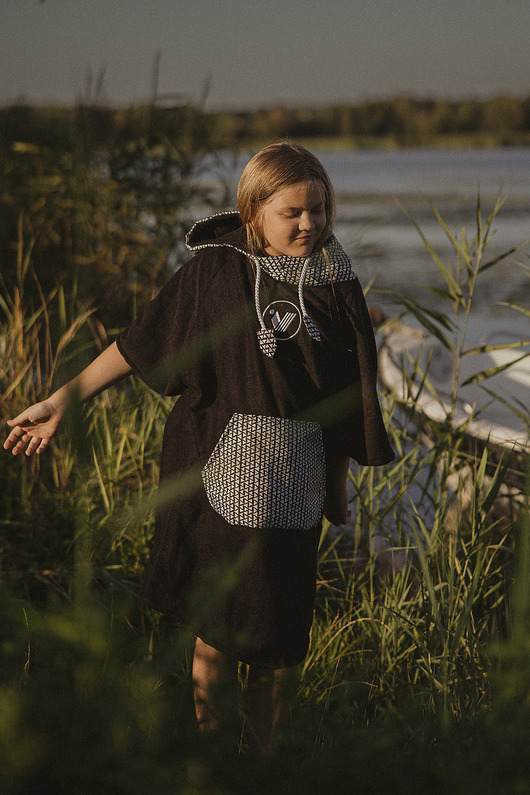 chłopiec - inne Ponczo plażowe surferskie AZTEC black, ręcznik kąpielowy, bawełna bambus