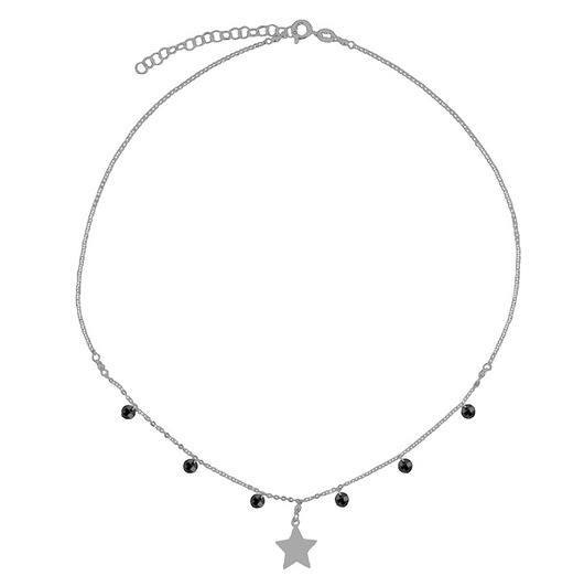 chokery Srebrny naszyjnik choker z gwiazdką i czarnymi