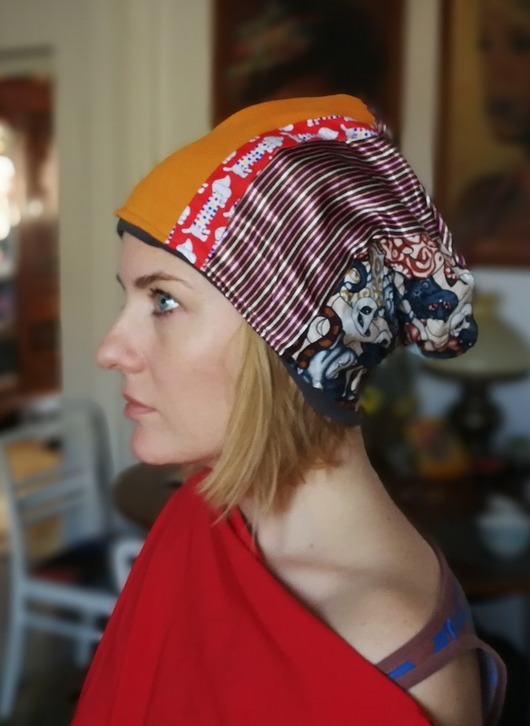 czapka szara dzianina eko skóra aplikacja folk ruda klara