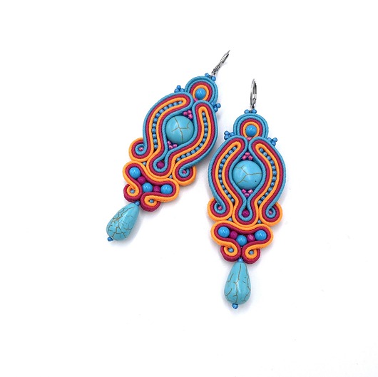 kolczyki soutache Kolczyki sutasz kolorowe z howlitami energetyczne wiosenne Zoya