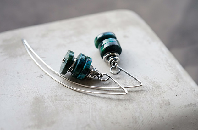 kolczyki srebrne LAGO - srebro i chryzokola