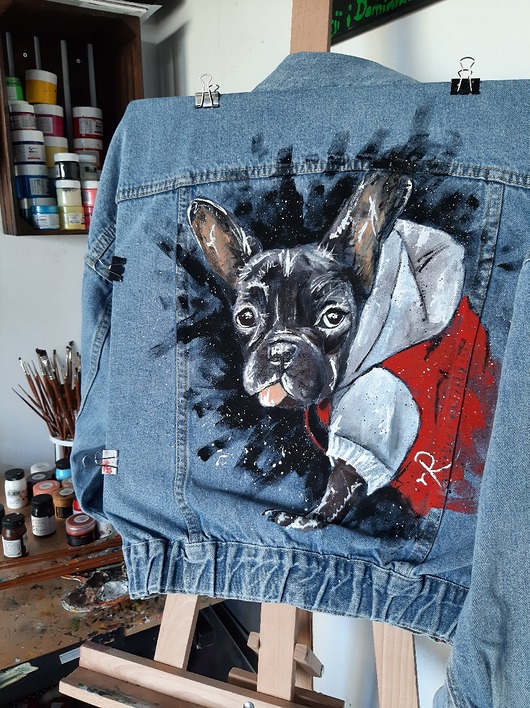 kurtki damskie Kurtka oversizowa, oversize z buldogiem francuskim
