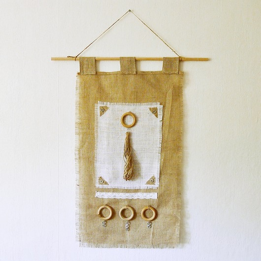 makramy Makata, dekoracja ścienna z tkaniny i drewna, wabi-sabi /2/
