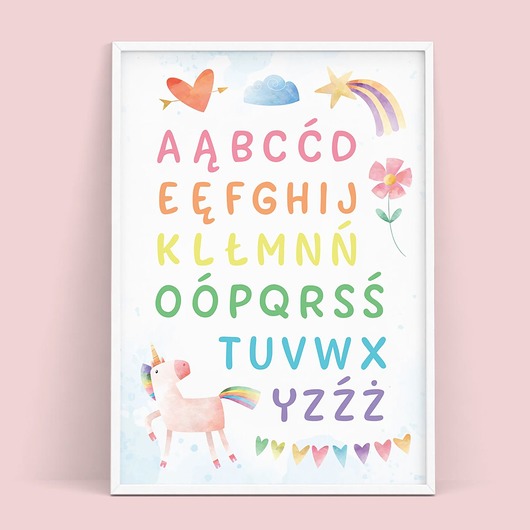 Plakat dziecięcy ALFABET UNICORNS trochę na ścianę